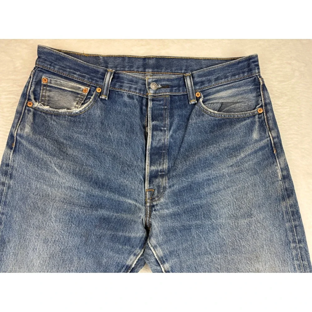 Levis 501 Original Fit Mens 36x40 Jeans Blue Grungy Washed Denim HighLow Fade